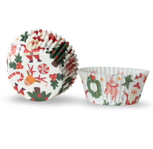 500 Paper Cupcake Liners, Muffin Liners or Baking Cups for Desserts, Muffins, Cupcakes and More Treats; Grease Proof, Food Grade, Nut Serving Containers (Christmas)