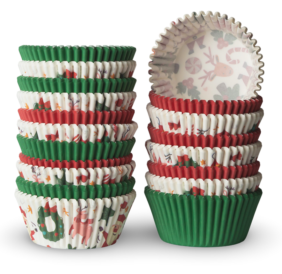 500 Paper Cupcake Liners, Muffin Liners or Baking Cups for Desserts, Muffins, Cupcakes and More Treats; Grease Proof, Food Grade, Nut Serving Containers (Christmas)