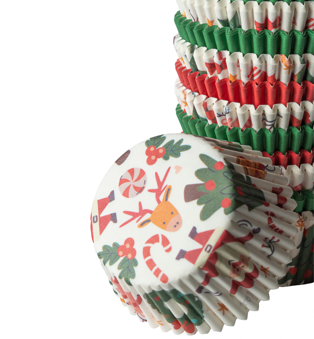 500 Paper Cupcake Liners, Muffin Liners or Baking Cups for Desserts, Muffins, Cupcakes and More Treats; Grease Proof, Food Grade, Nut Serving Containers (Christmas)