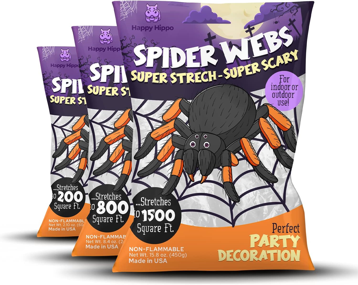 Halloween Spider Web Decoration, 1500 Square Feet & Plastic Spiders, Halloween Party Supplies, Spider Webs (Extra Large, 1500 Sq Feet)