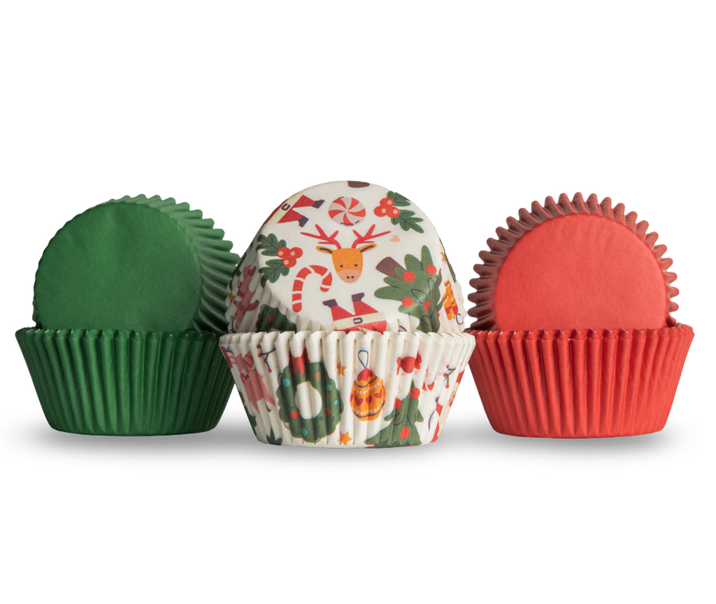500 Paper Cupcake Liners, Muffin Liners or Baking Cups for Desserts, Muffins, Cupcakes and More Treats; Grease Proof, Food Grade, Nut Serving Containers (Christmas)
