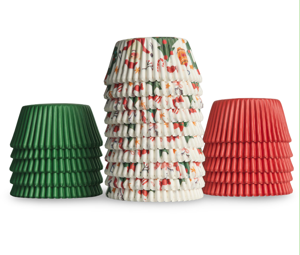 500 Paper Cupcake Liners, Muffin Liners or Baking Cups for Desserts, Muffins, Cupcakes and More Treats; Grease Proof, Food Grade, Nut Serving Containers (Christmas)