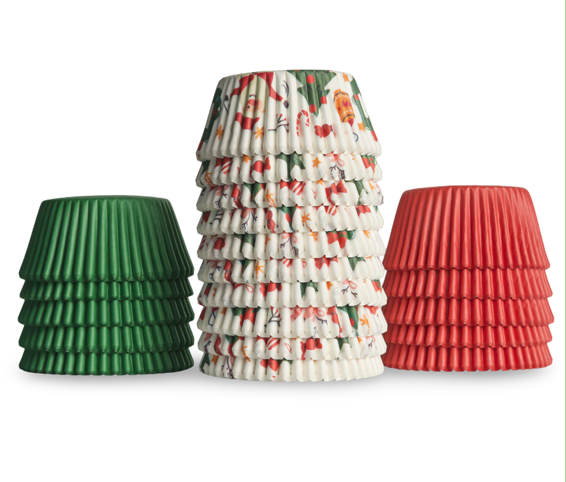 500 Paper Cupcake Liners, Muffin Liners or Baking Cups for Desserts, Muffins, Cupcakes and More Treats; Grease Proof, Food Grade, Nut Serving Containers (Christmas)