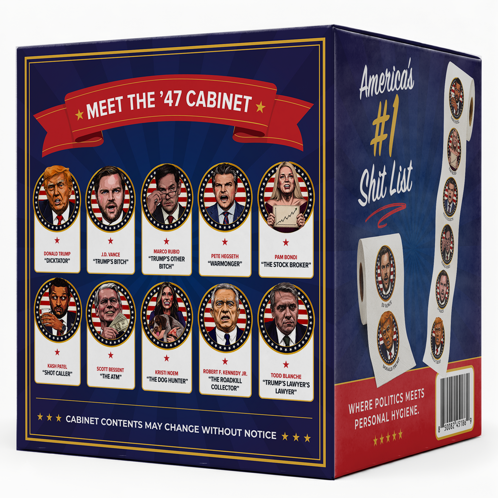 The MAGA 47 Cabinet Roll – Novelty Toilet Paper – Features President Donald J. Trump, JD Vance, Rubio, Bondi, Hegseth, Patel, Noem, RFK, Bessent & Blanche – Political Gag Gift, 3-Ply, 170 Sheets