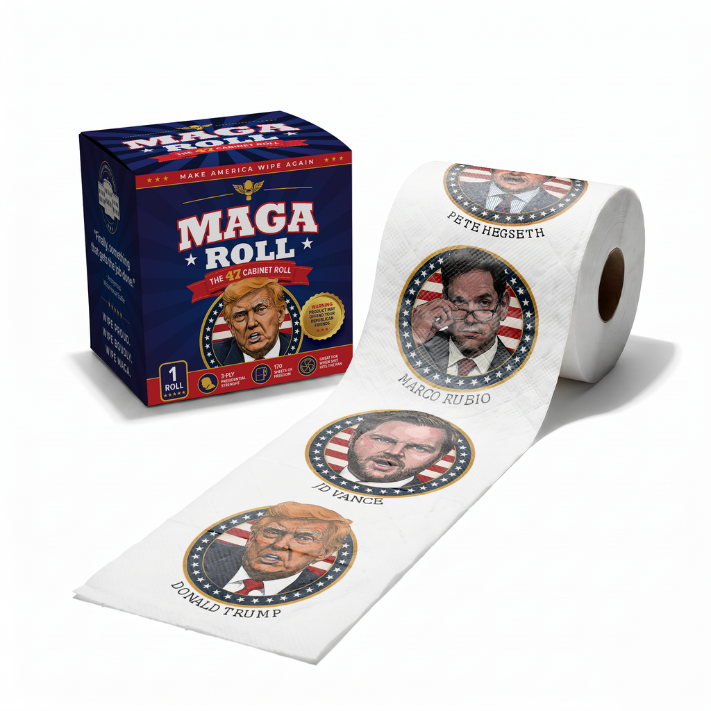 The MAGA 47 Cabinet Roll – Novelty Toilet Paper – Features President Donald J. Trump, JD Vance, Rubio, Bondi, Hegseth, Patel, Noem, RFK, Bessent & Blanche – Political Gag Gift, 3-Ply, 170 Sheets