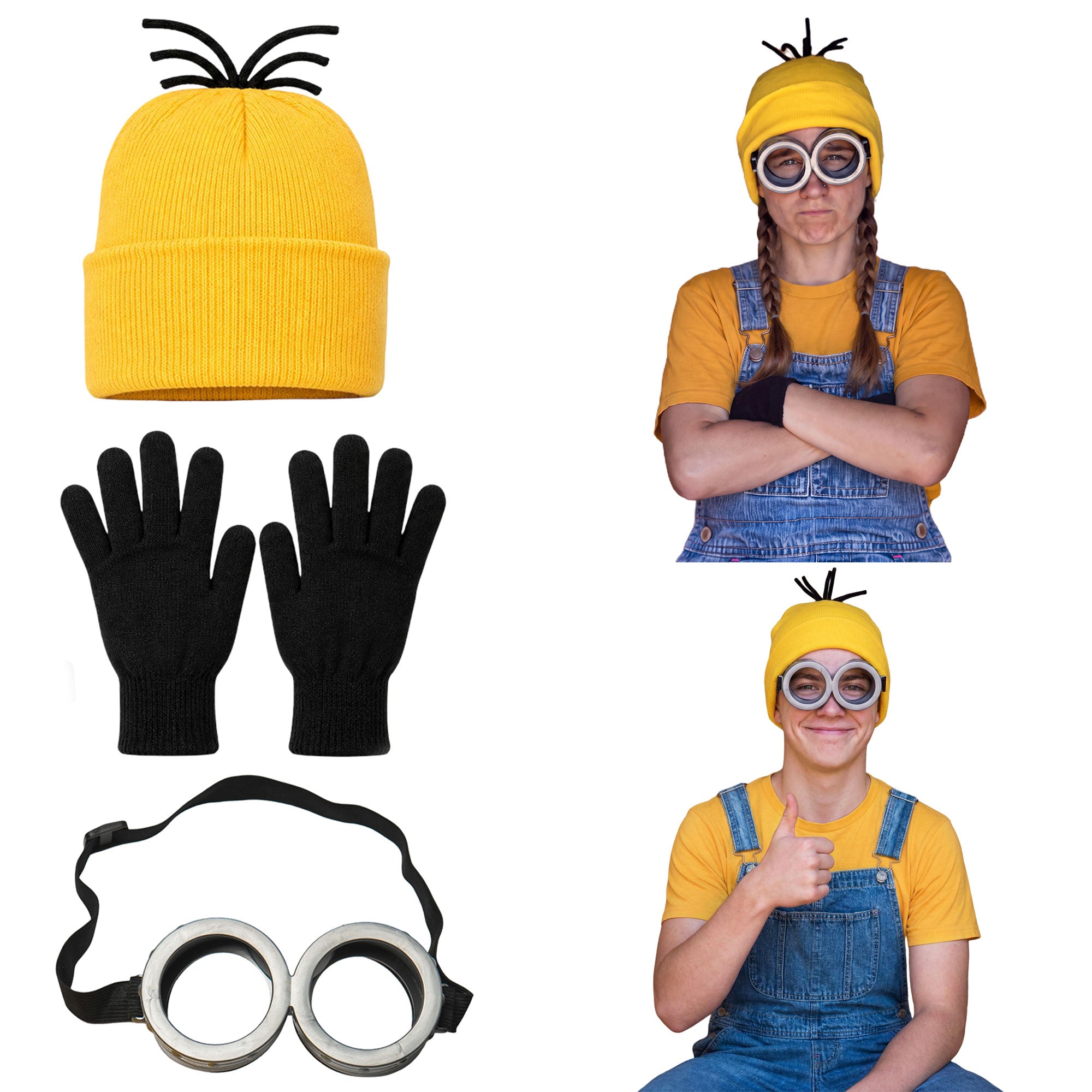 Happy Hippo Costume Accessory Set - Yellow Beanie Hat, Goggles, and Black Gloves