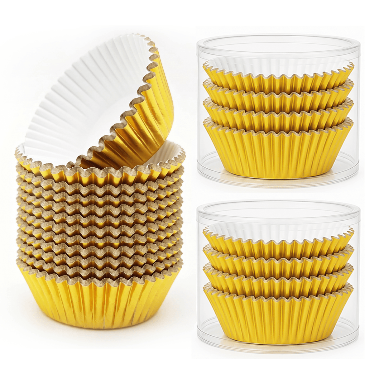 100 Gold Foil Cupcake Liners, Muffin Liners or Baking Cups for Desserts, Muffins, Cupcakes and More Treats; Grease Proof, No Smell, Food Grade, Nut Serving Containers (Gold 100)