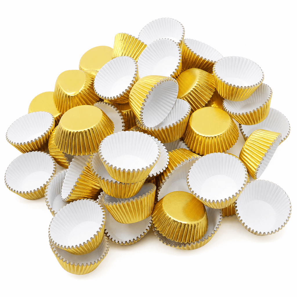 100 Gold Foil Cupcake Liners, Muffin Liners or Baking Cups for Desserts, Muffins, Cupcakes and More Treats; Grease Proof, No Smell, Food Grade, Nut Serving Containers (Gold 100)