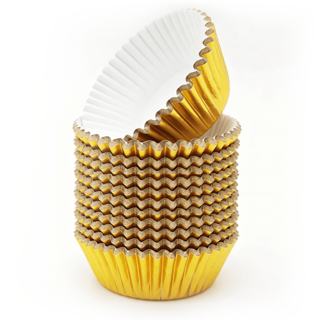 100 Gold Foil Cupcake Liners, Muffin Liners or Baking Cups for Desserts, Muffins, Cupcakes and More Treats; Grease Proof, No Smell, Food Grade, Nut Serving Containers (Gold 100)