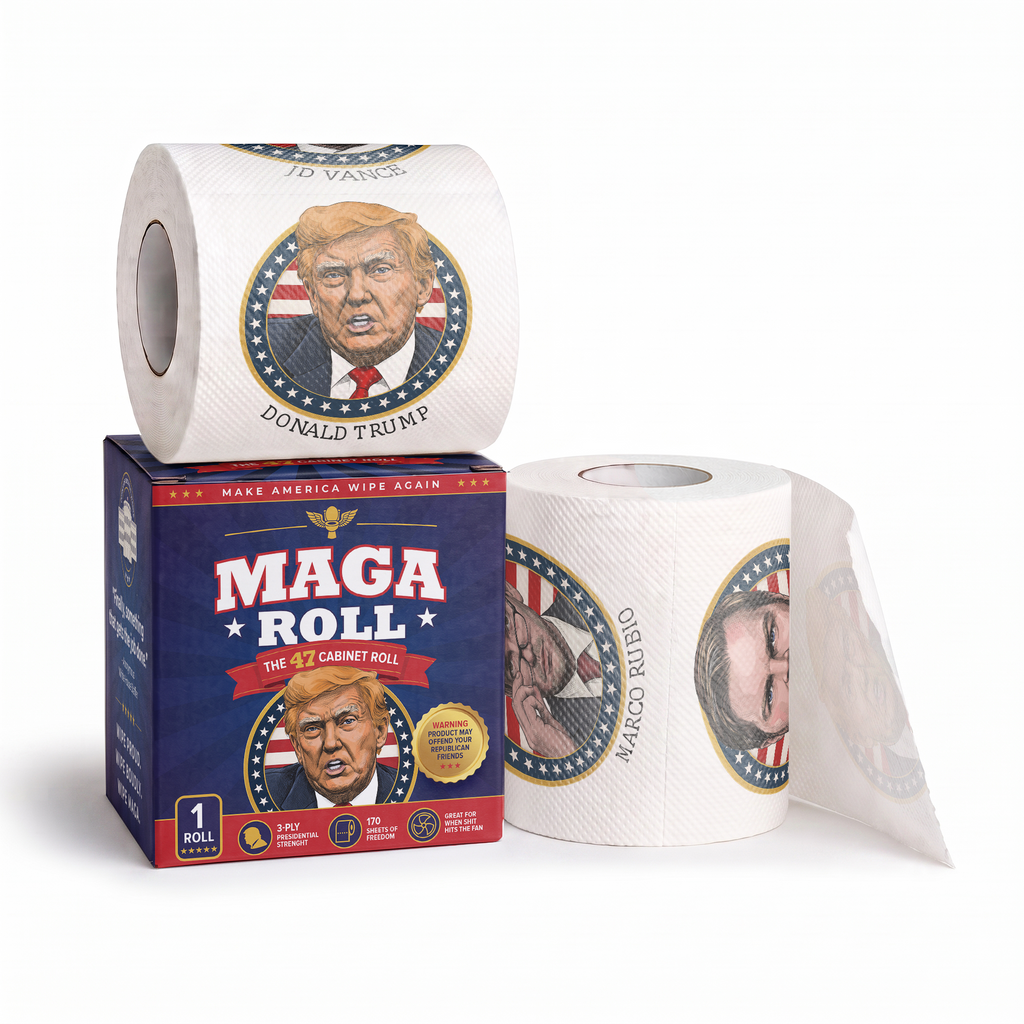 The MAGA 47 Cabinet Roll – Novelty Toilet Paper – Features President Donald J. Trump, JD Vance, Rubio, Bondi, Hegseth, Patel, Noem, RFK, Bessent & Blanche – Political Gag Gift, 3-Ply, 170 Sheets