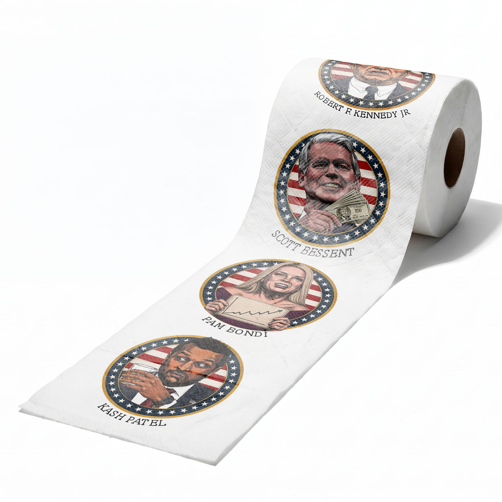 The MAGA 47 Cabinet Roll – Novelty Toilet Paper – Features President Donald J. Trump, JD Vance, Rubio, Bondi, Hegseth, Patel, Noem, RFK, Bessent & Blanche – Political Gag Gift, 3-Ply, 170 Sheets