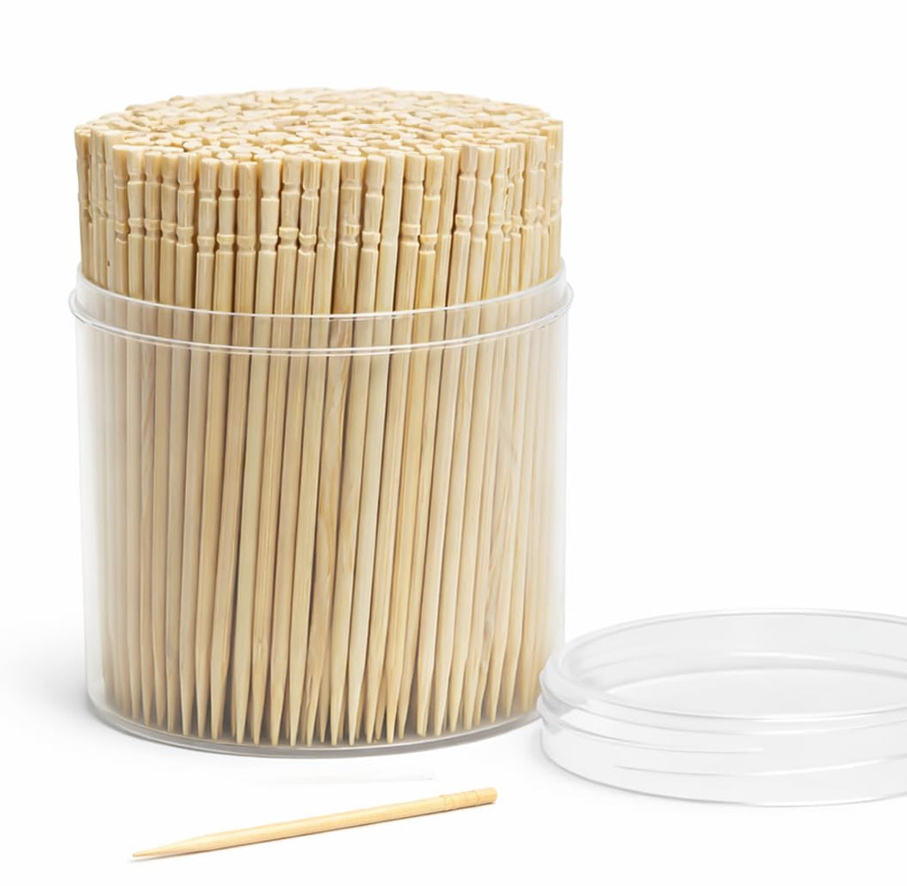 Traditional Single Point Wooden Toothpicks Made from Bamboo, Bulk Pack (500), -1 Container (500)