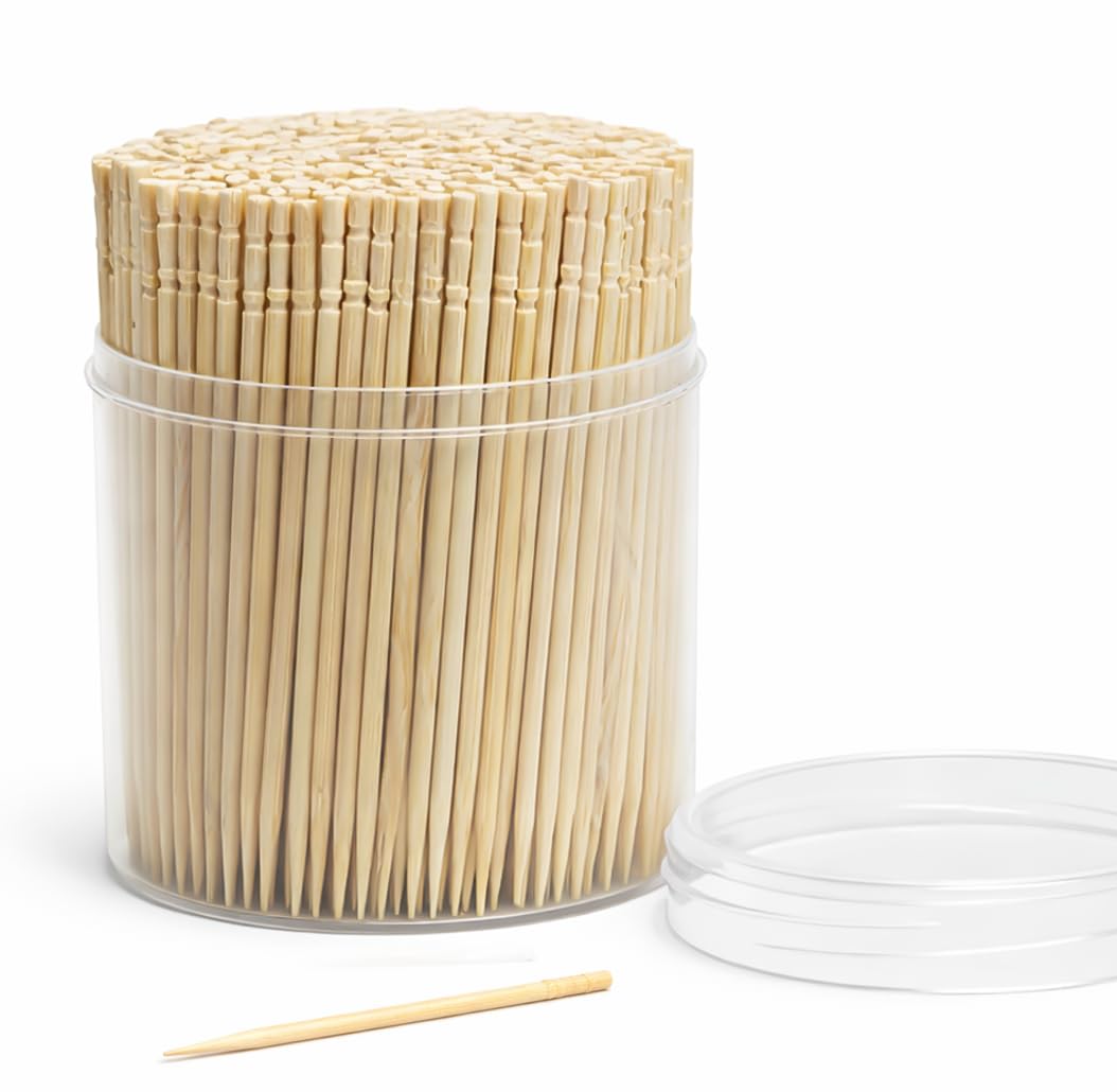 Traditional Single Point Wooden Toothpicks Made from Bamboo, Bulk Pack (500), -1 Container (500)