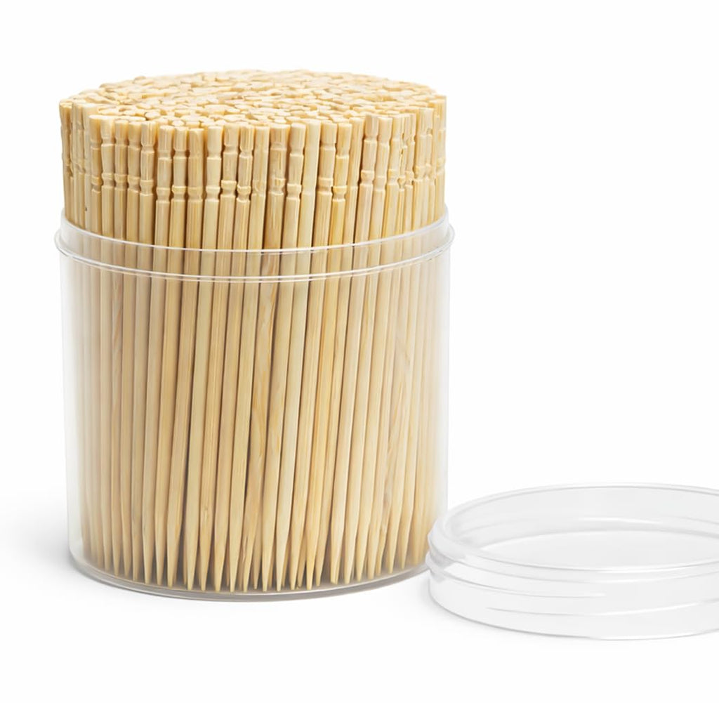 Traditional Single Point Wooden Toothpicks Made from Bamboo, Bulk Pack (500), -1 Container (500)