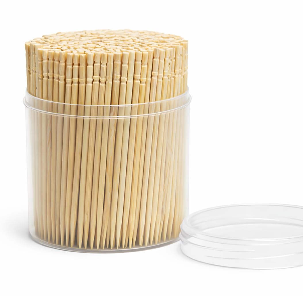 Traditional Single Point Wooden Toothpicks Made from Bamboo, Bulk Pack (500), -1 Container (500)
