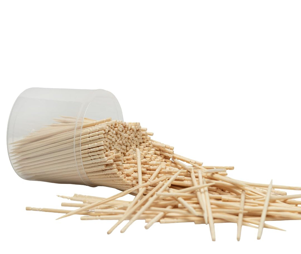 Traditional Single Point Wooden Toothpicks Made from Bamboo, Bulk Pack (500), -1 Container (500)